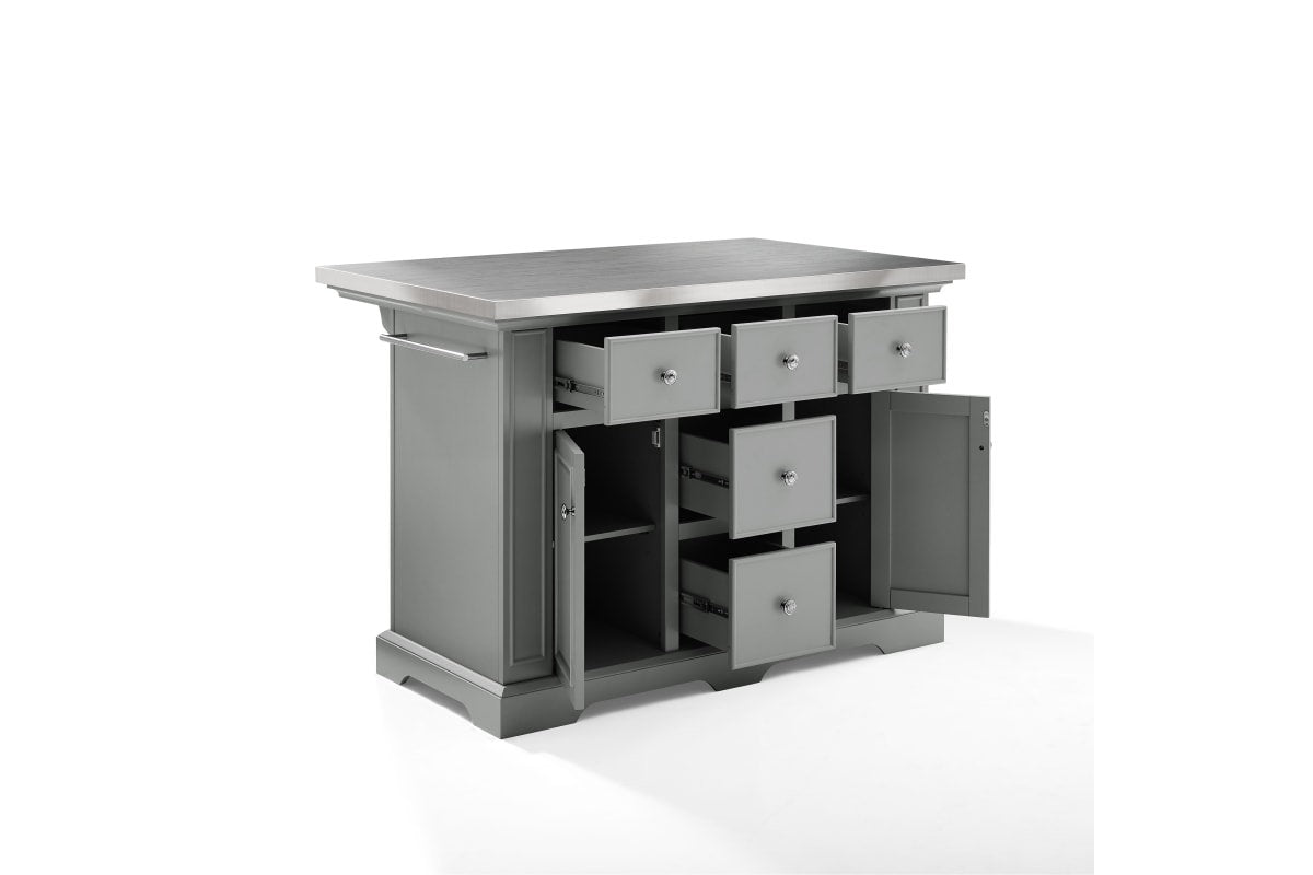 Julia Stainless Steel Top Kitchen Island - Gray