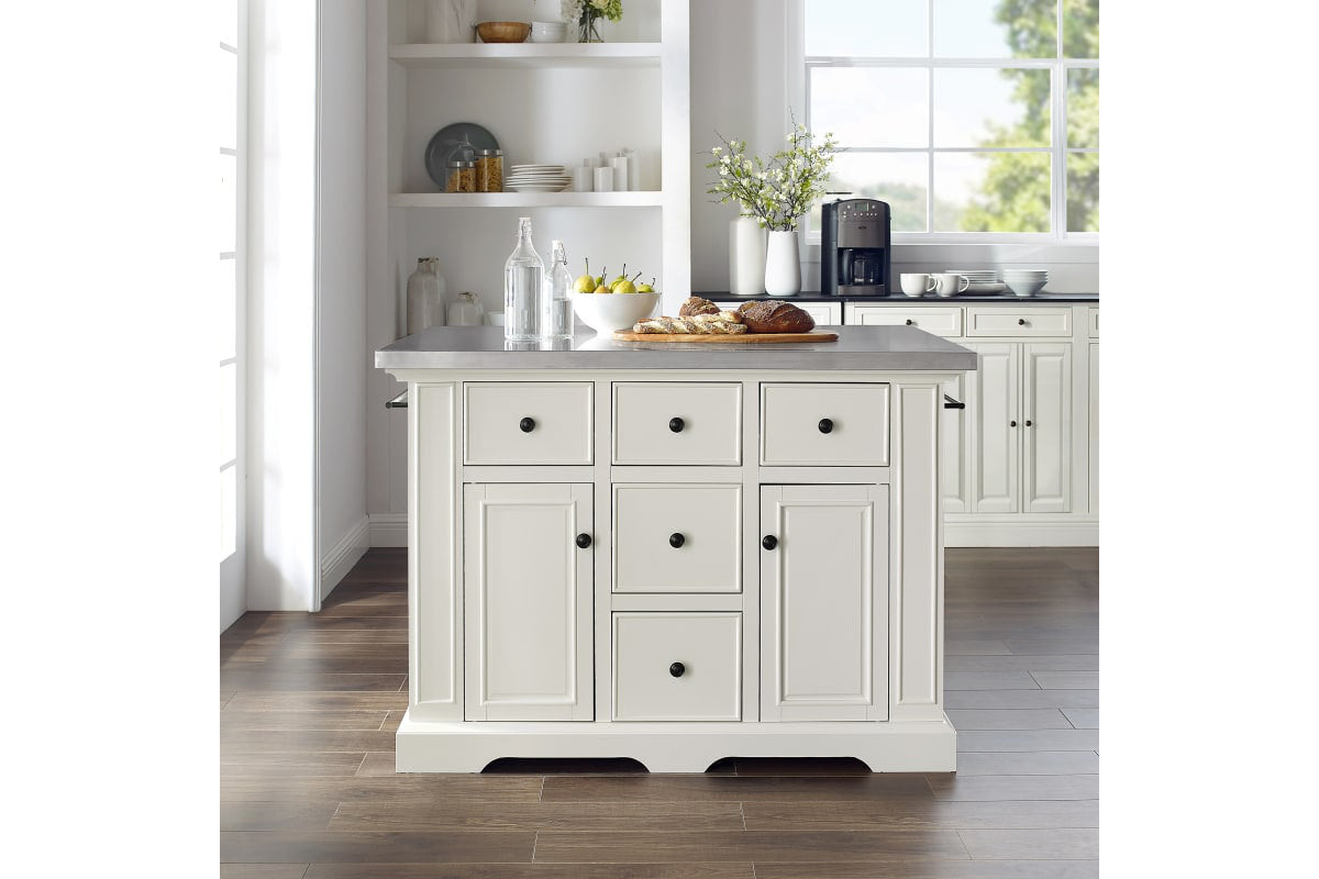 Julia Stainless Steel Top Kitchen Island - White