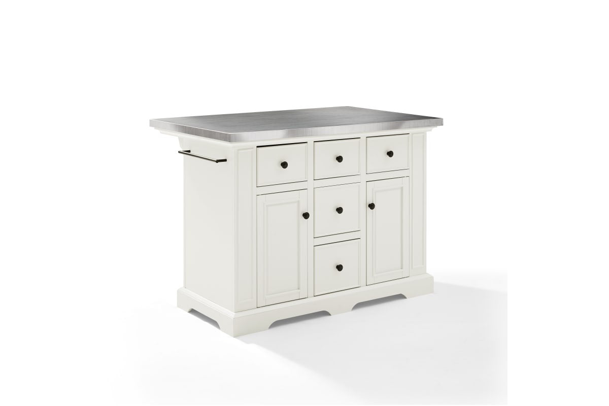 Julia Stainless Steel Top Kitchen Island - White