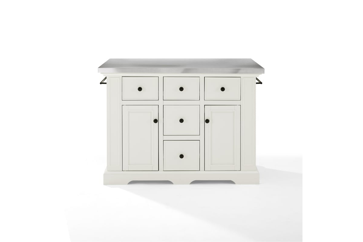 Julia Stainless Steel Top Kitchen Island - White