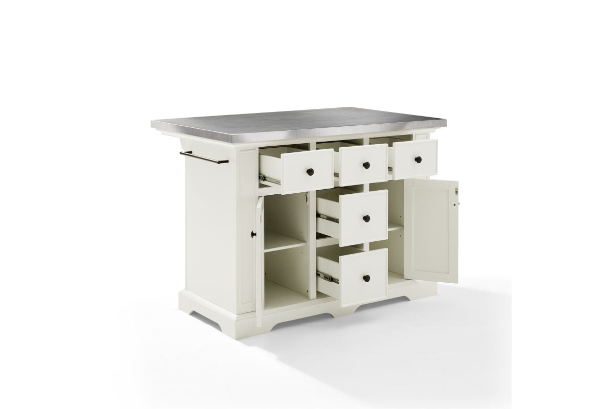 Julia Stainless Steel Top Kitchen Island - White