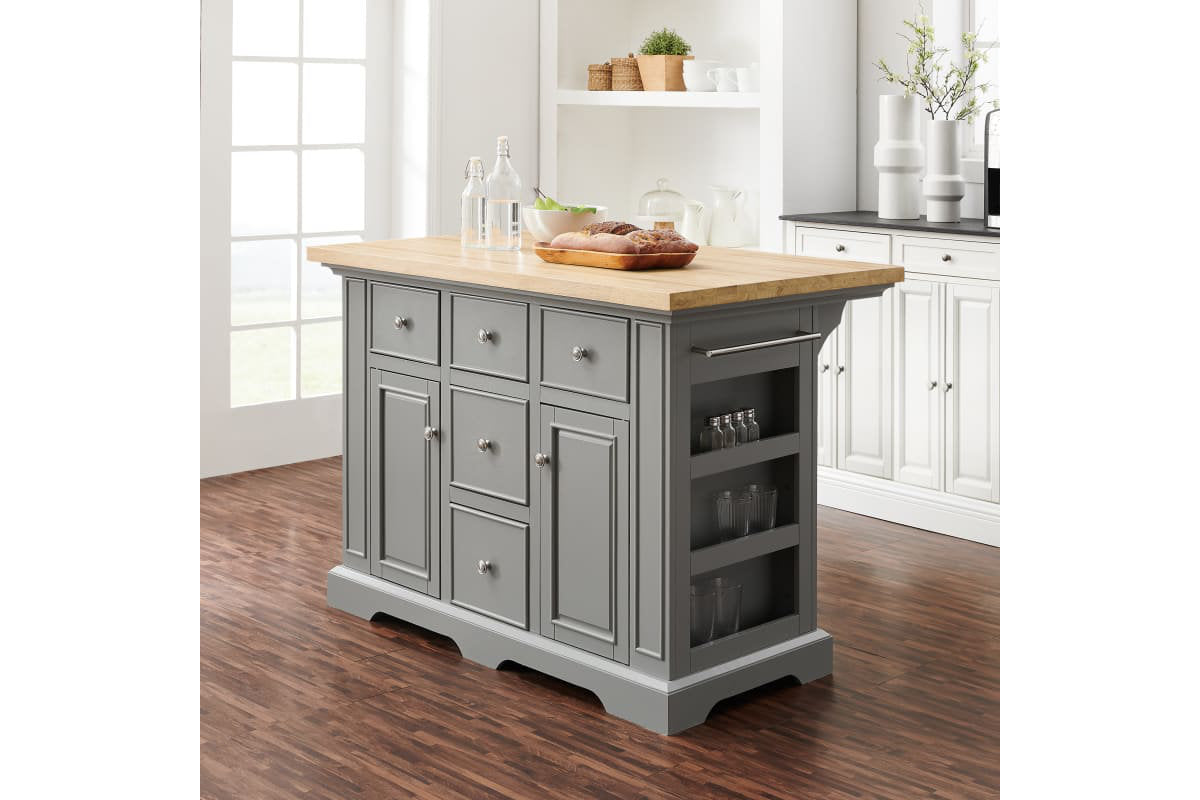 Julia Wood Top Kitchen Island - Gray & Natural