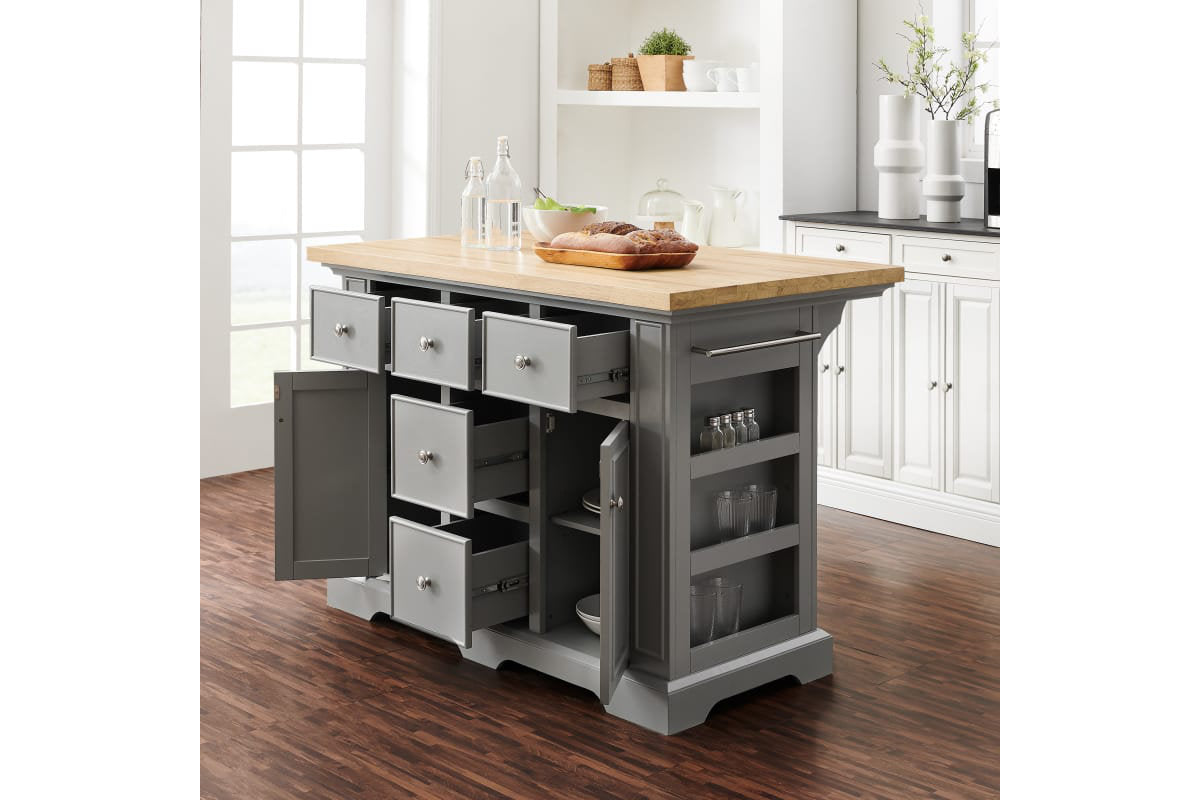 Julia Wood Top Kitchen Island - Gray & Natural