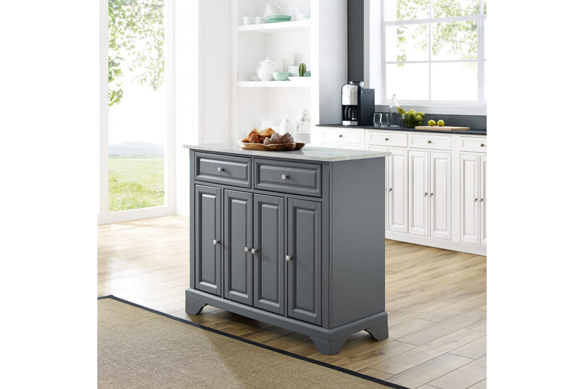 Avery Kitchen Island - Gray & White Marble