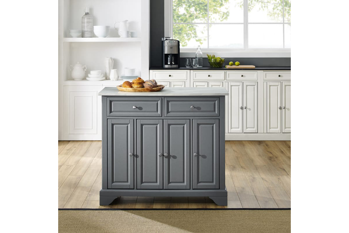 Avery Kitchen Island - Gray & White Marble