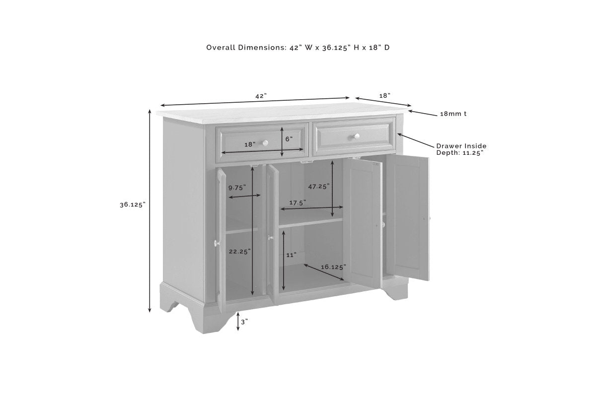 Avery Kitchen Island - Gray & White Marble