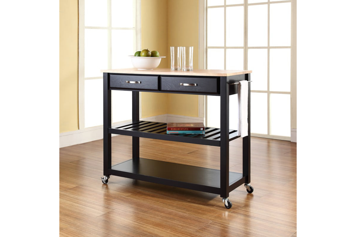 Wood Top Kitchen Prep Cart - Black & Natural