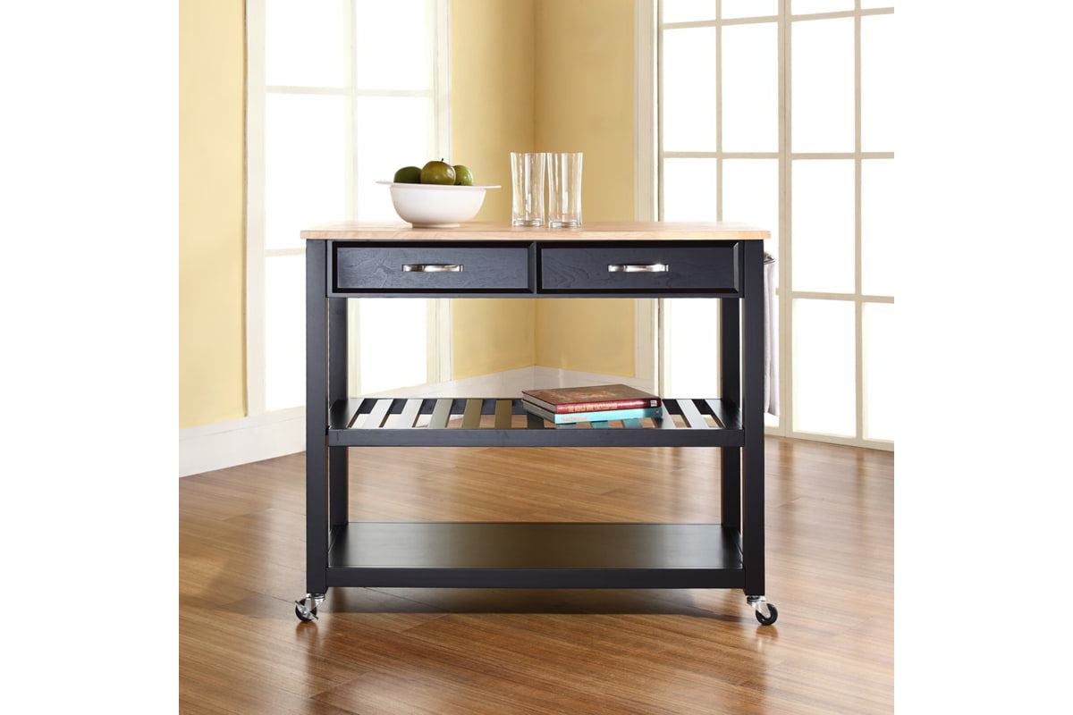 Wood Top Kitchen Prep Cart - Black & Natural