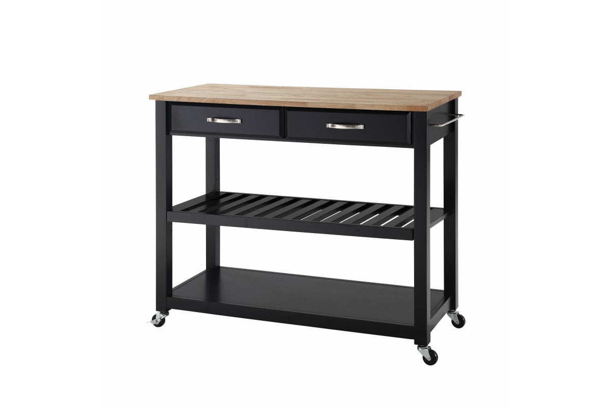 Wood Top Kitchen Prep Cart - Black & Natural