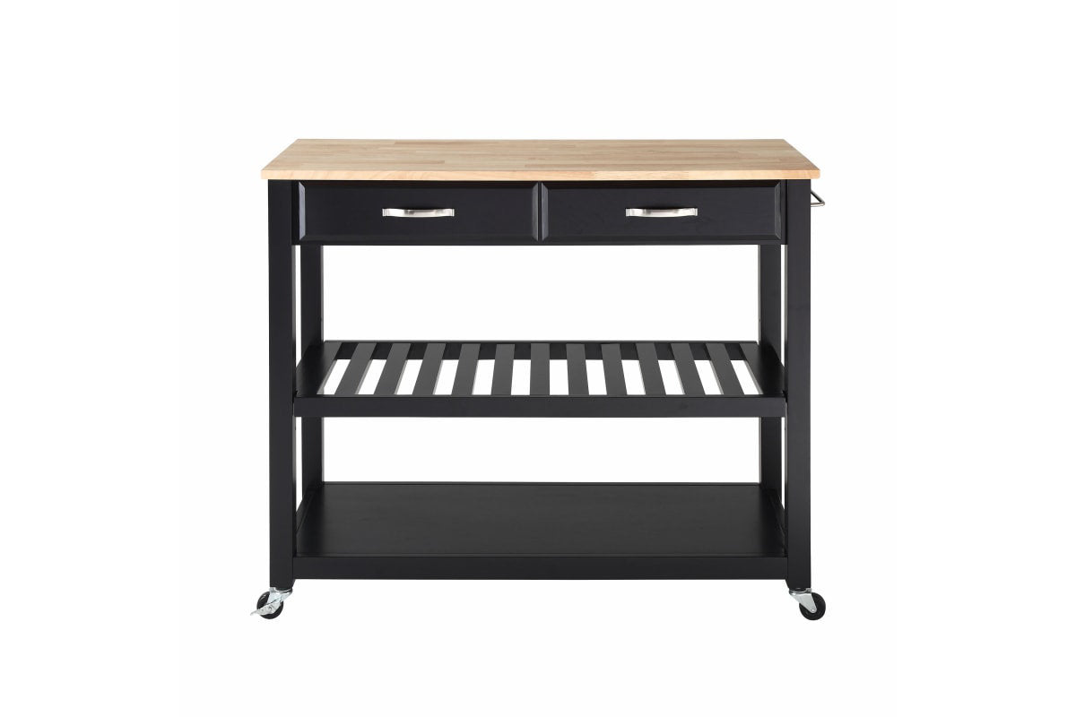 Wood Top Kitchen Prep Cart - Black & Natural