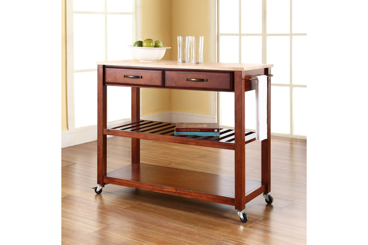 Wood Top Kitchen Prep Cart - Cherry & Natural