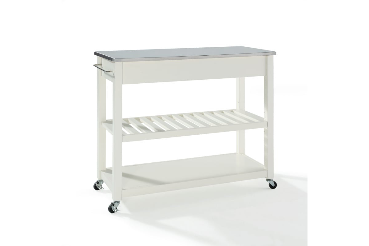 Stainless Steel Top Kitchen Prep Cart - White