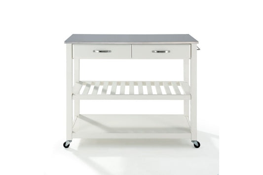 Stainless Steel Top Kitchen Prep Cart - White