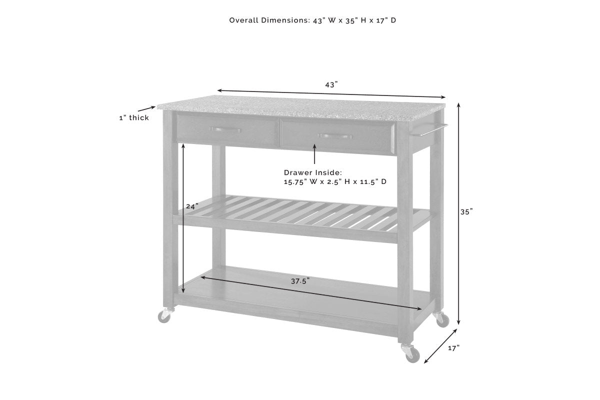 Granite Top Kitchen Prep Cart W/Uph Saddle Stools - Black & Gray Granite