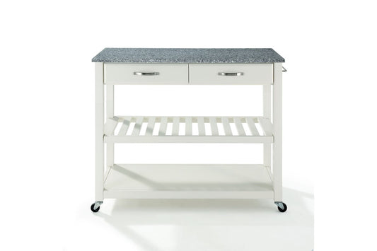 Granite Top Kitchen Prep Cart - White & Gray Granite