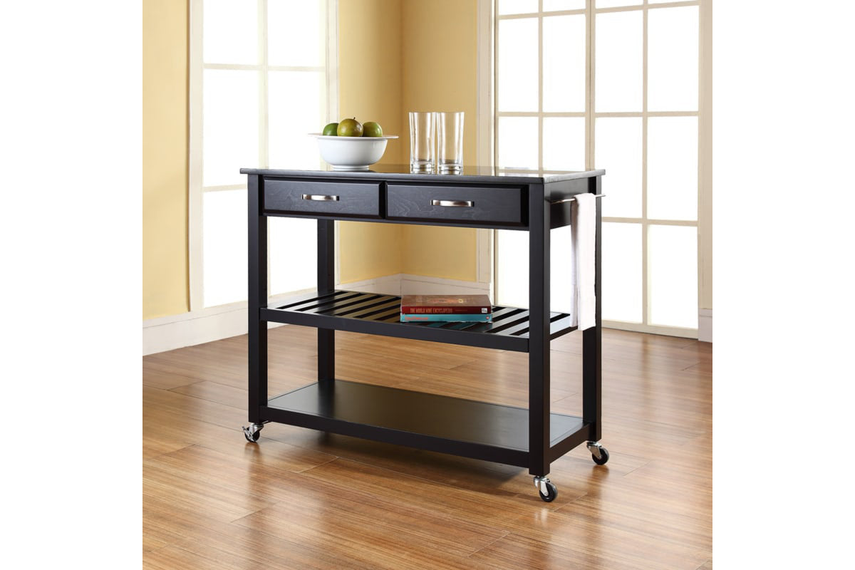 Granite Top Kitchen Prep Cart - Black & Black Granite