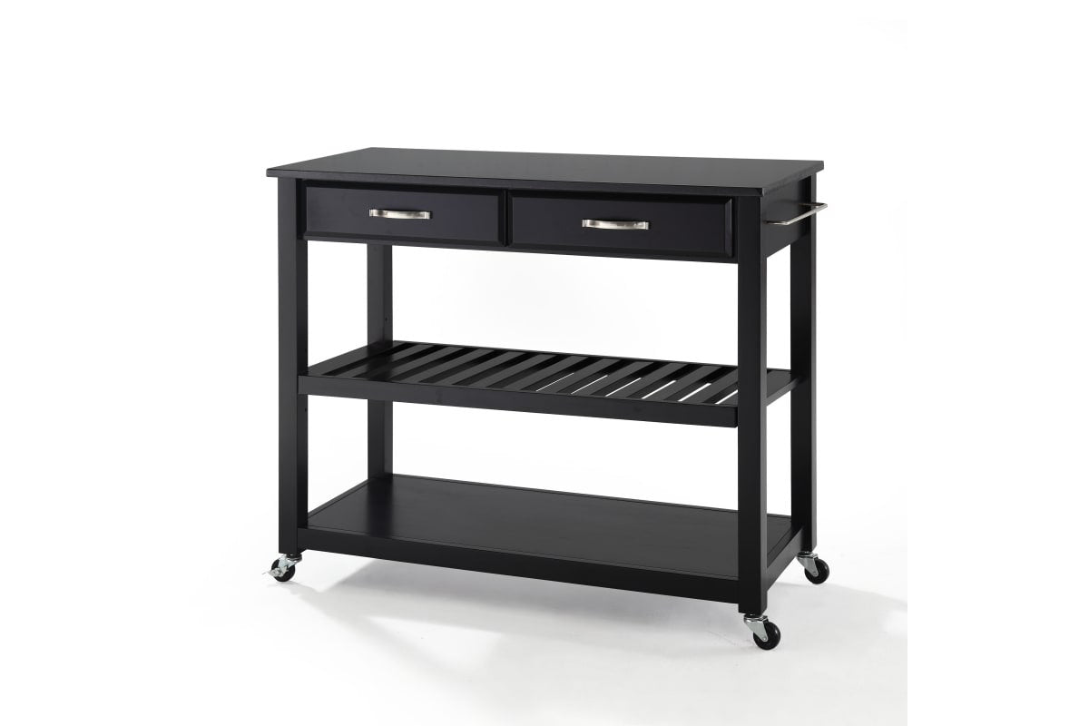 Granite Top Kitchen Prep Cart - Black & Black Granite