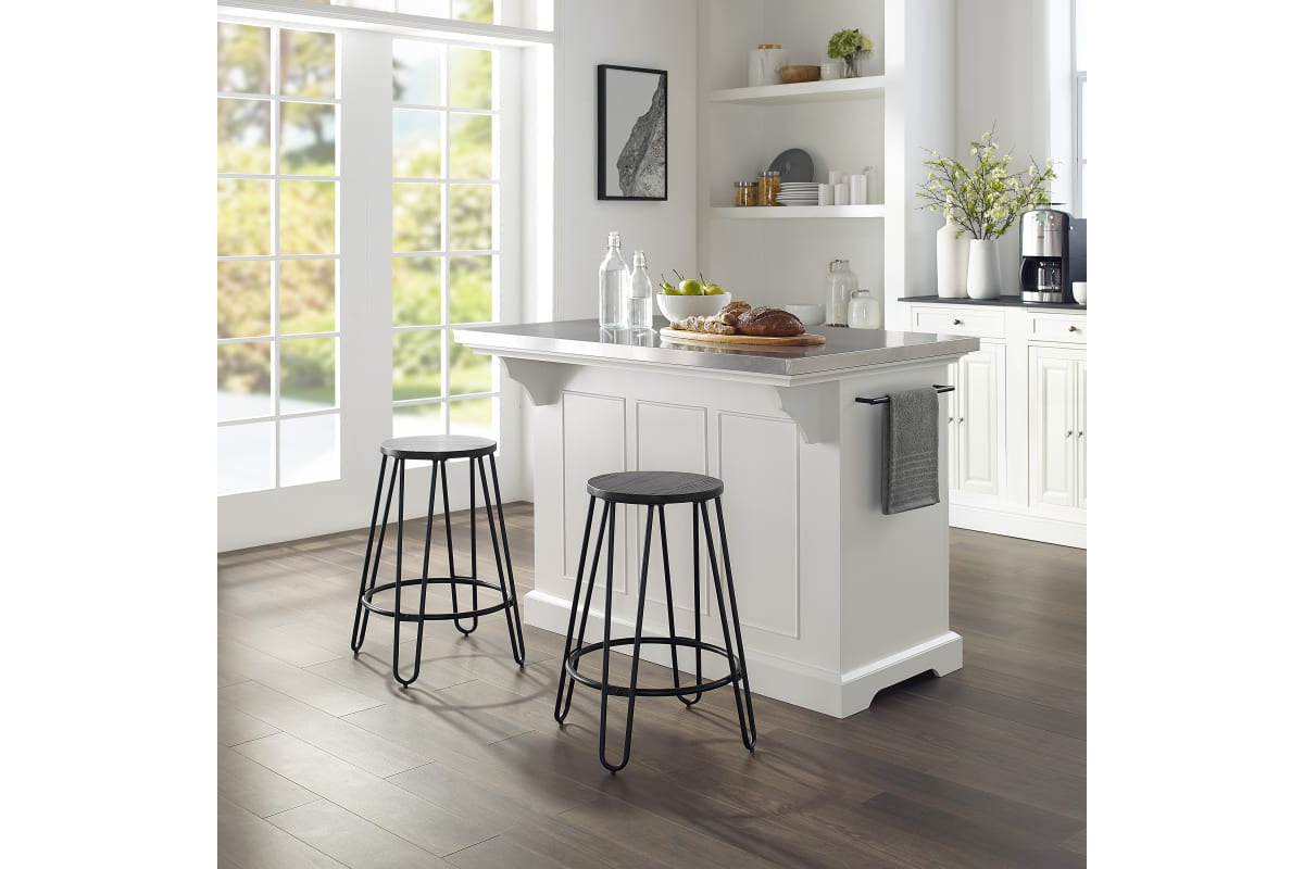 Julia Stainless Steel Top Island W/Ava Stools - White