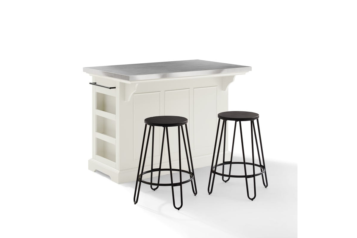 Julia Stainless Steel Top Island W/Ava Stools - White