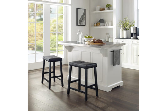 Julia Stainless Steel Top Island W/Uph Saddle Stools - White