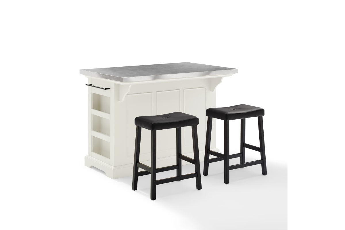 Julia Stainless Steel Top Island W/Uph Saddle Stools - White