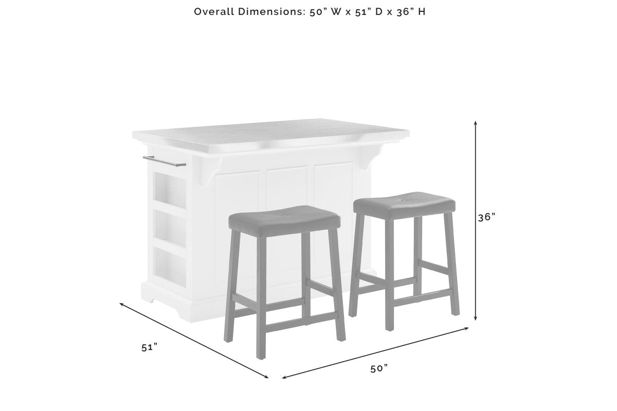 Julia Stainless Steel Top Island W/Uph Saddle Stools - White