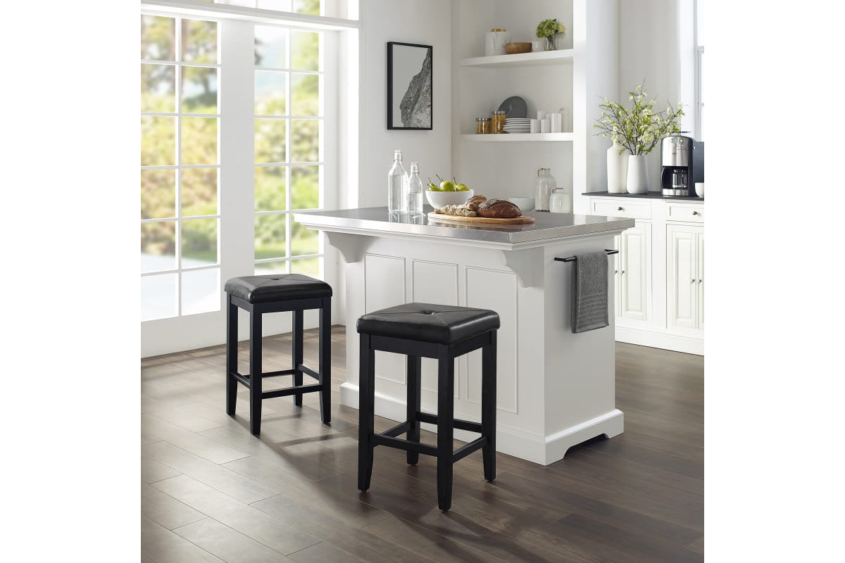 Julia Stainless Steel Top Island W/Uph Square Stools - White