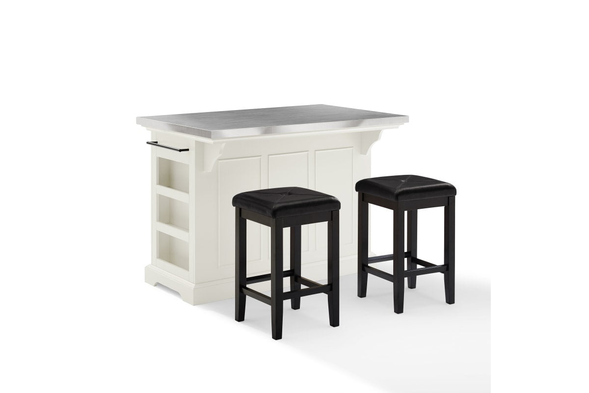 Julia Stainless Steel Top Island W/Uph Square Stools - White