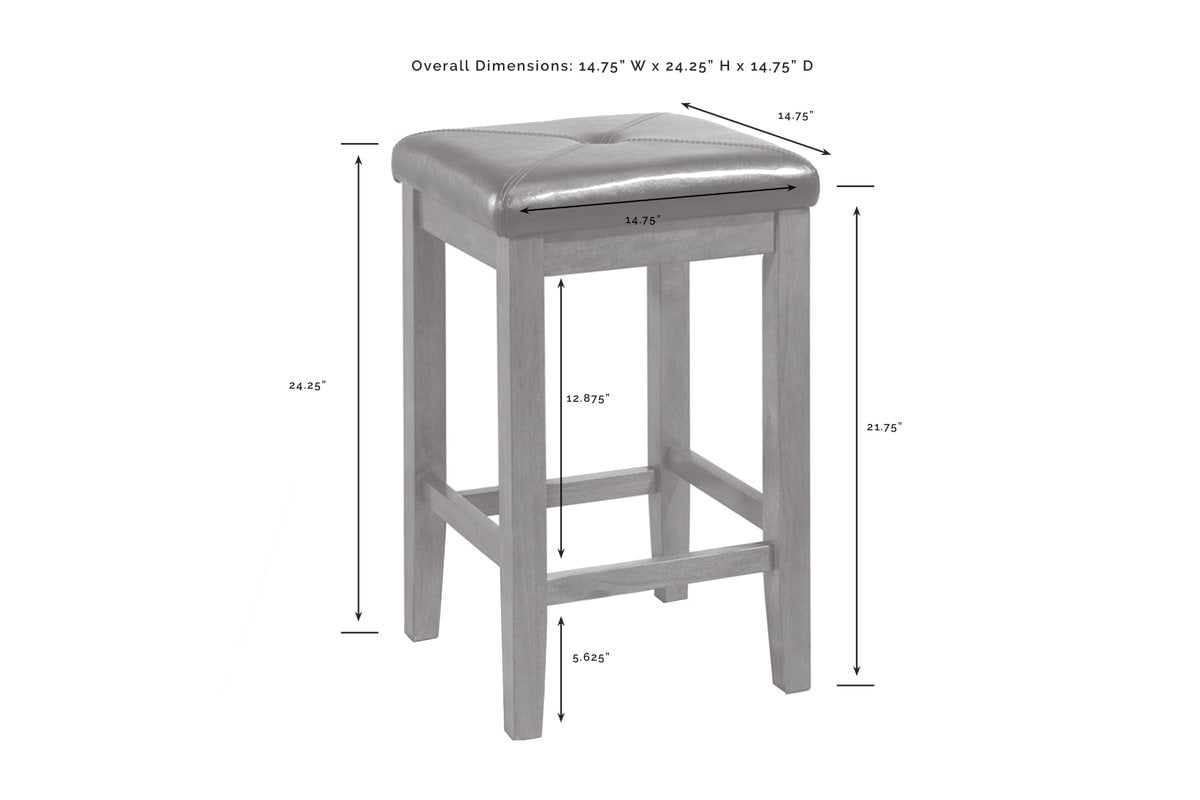 Julia Stainless Steel Top Island W/Uph Square Stools - White