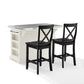 Julia Stainless Steel Top Island W/X-Back Stools - White & Black Stools