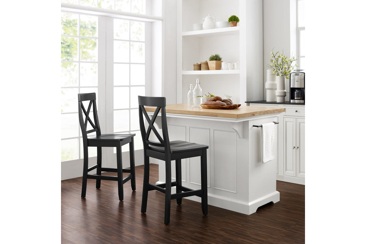 Julia Wood Top Island W/X-Back Stools - White & Natural