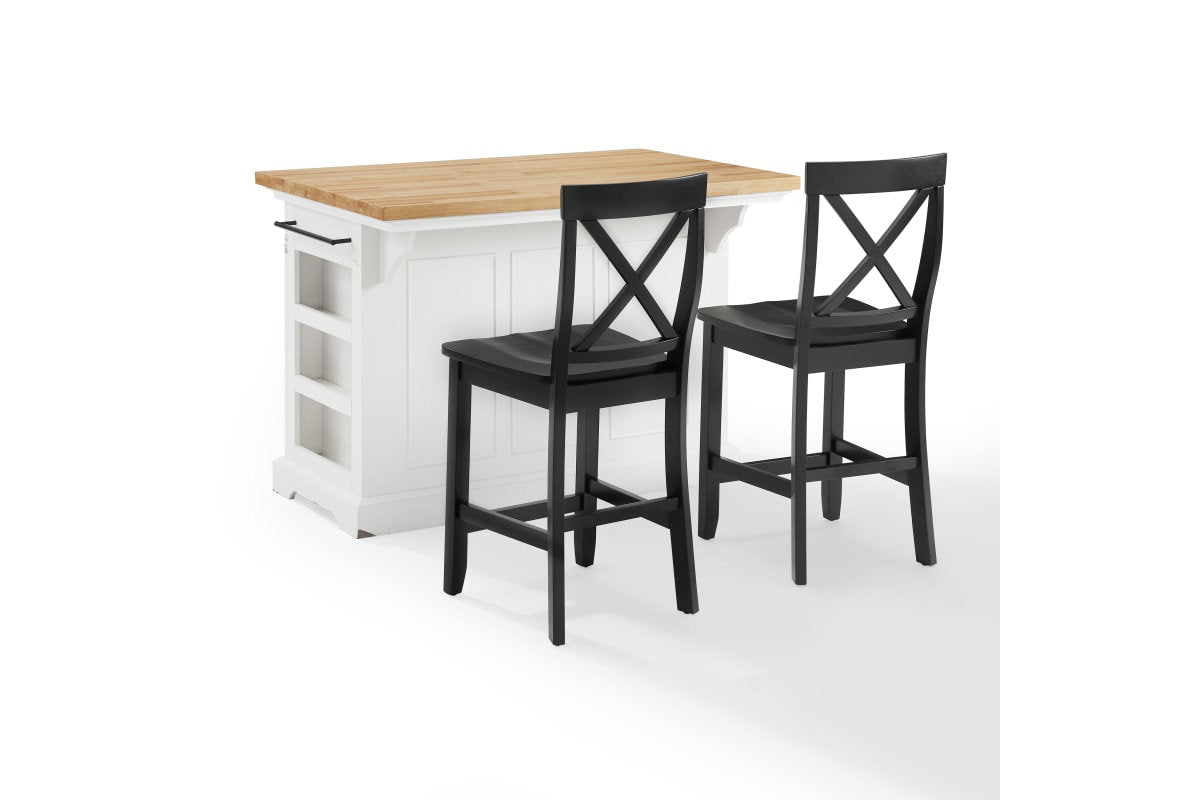 Julia Wood Top Island W/X-Back Stools - White & Natural