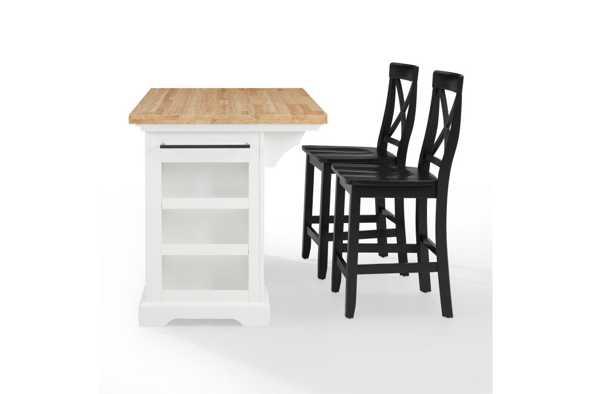 Julia Wood Top Island W/X-Back Stools - White & Natural