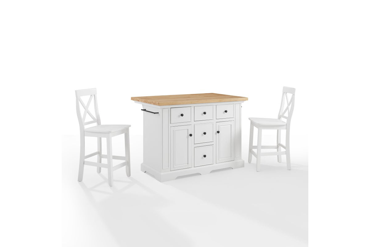 Julia Wood Top Island W/X-Back Stools - White