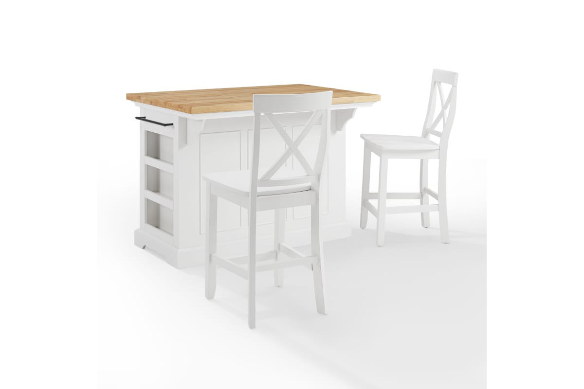 Julia Wood Top Island W/X-Back Stools - White