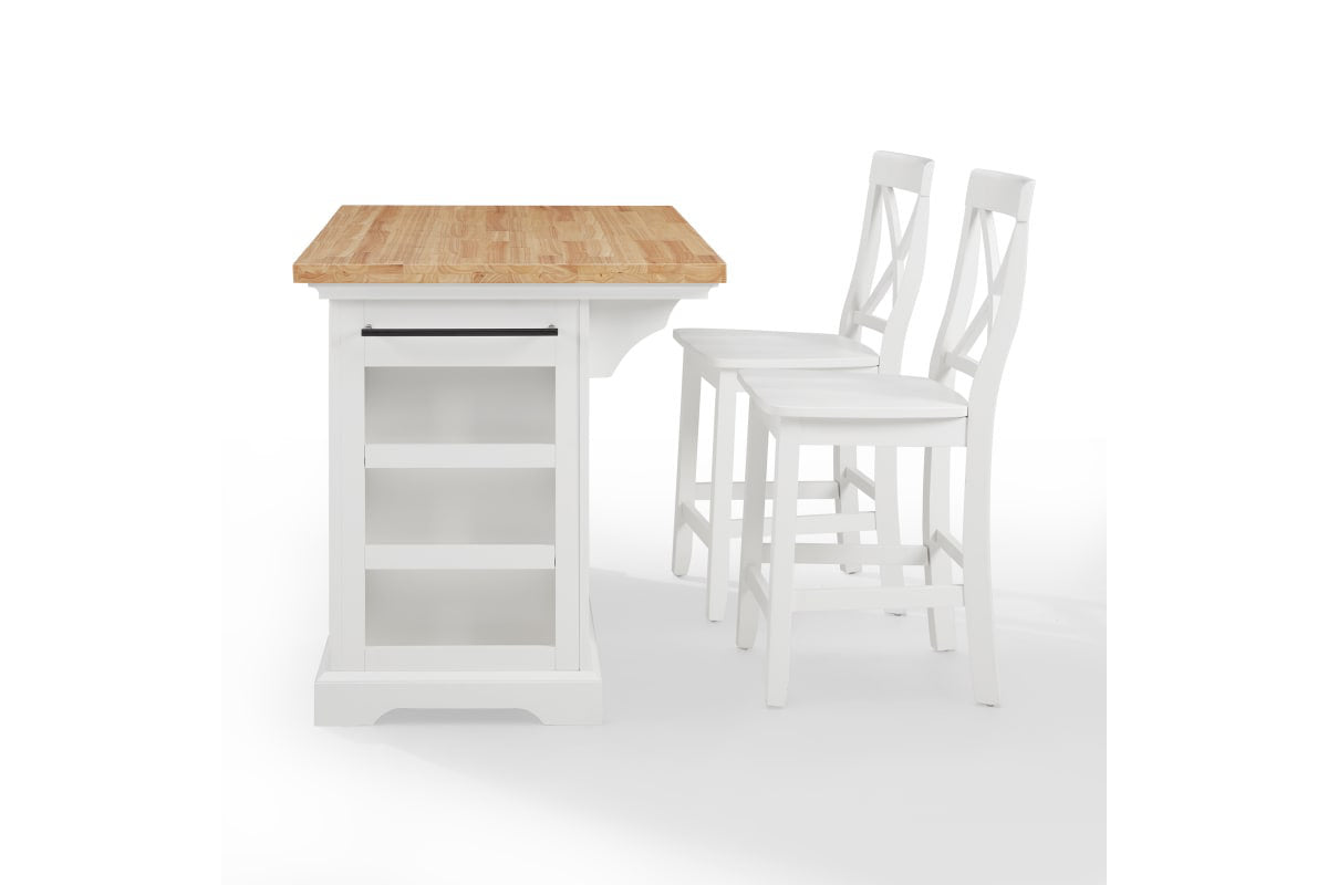 Julia Wood Top Island W/X-Back Stools - White