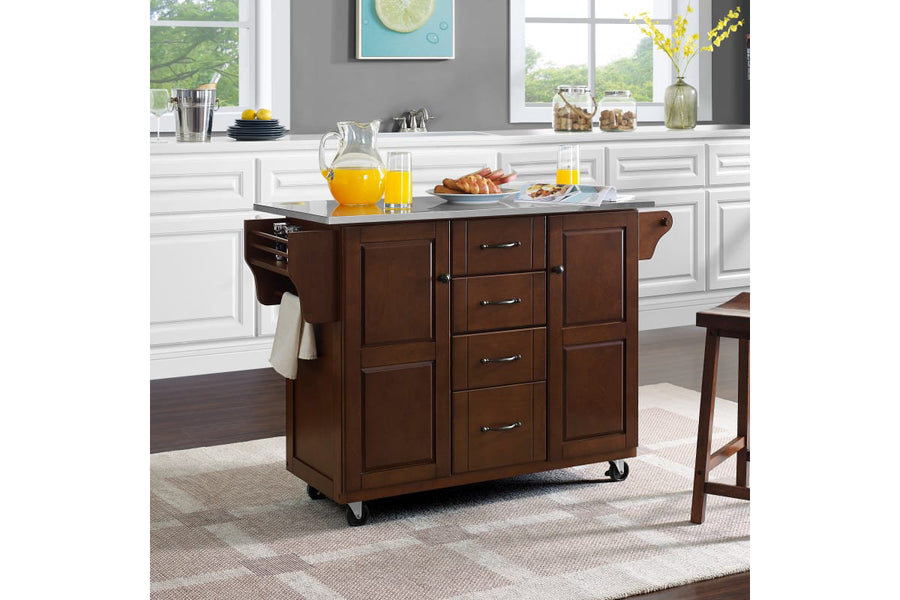 Eleanor Stainless Steel Top Kitchen Cart - Mahogany