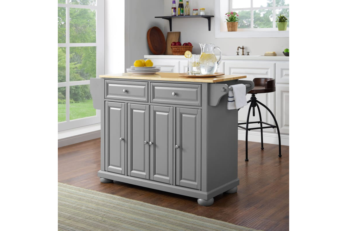 Alexandria Wood Top Kitchen Island/Cart - Gray & Natural