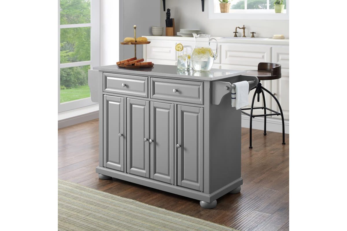 Alexandria Stainless Steel Top Kitchen Island/Cart - Gray