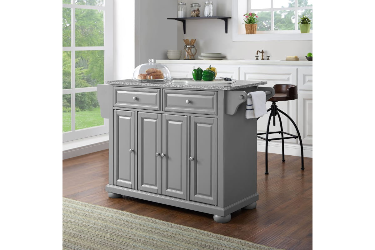 Alexandria Granite Top Kitchen Island/Cart - Gray & Gray Granite