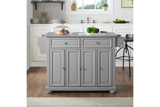 Alexandria Granite Top Kitchen Island/Cart - Gray & Gray Granite