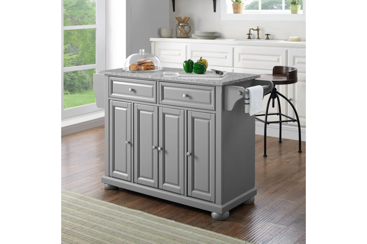 Alexandria Granite Top Kitchen Island/Cart - Gray & Gray Granite