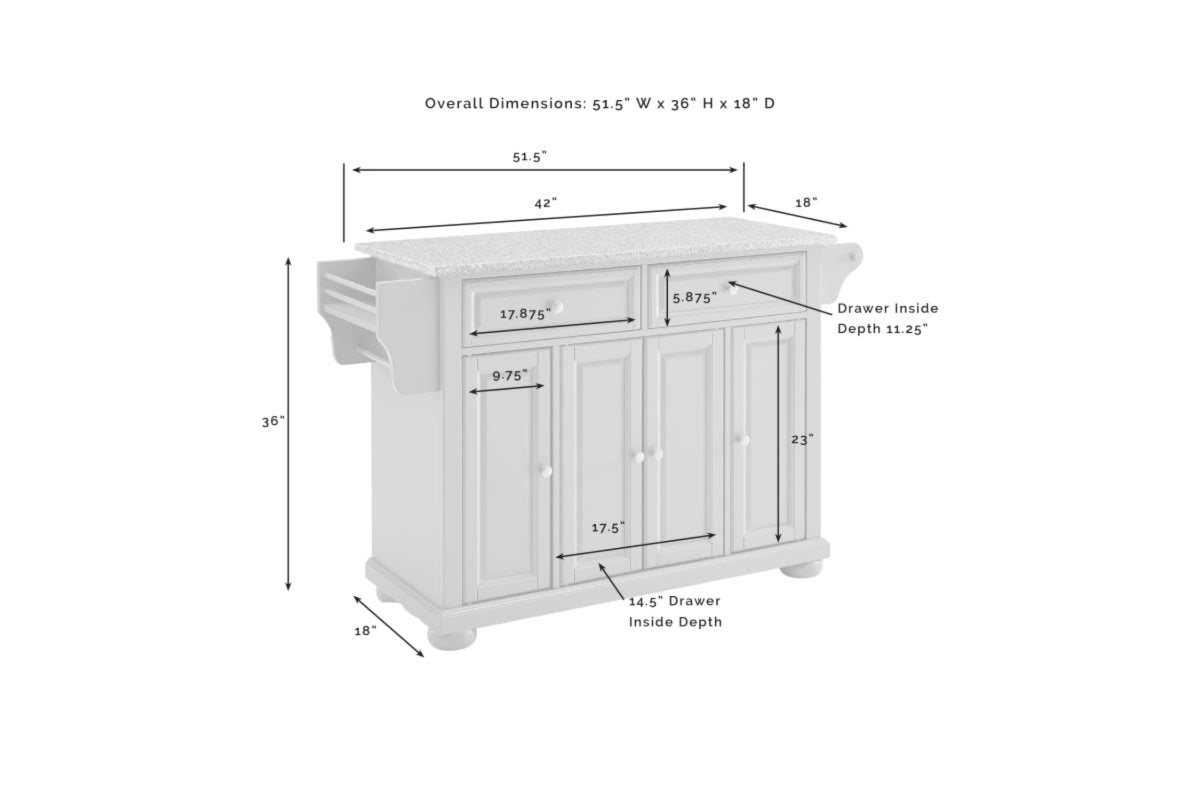 Alexandria Granite Top Kitchen Island/Cart - Gray & Gray Granite