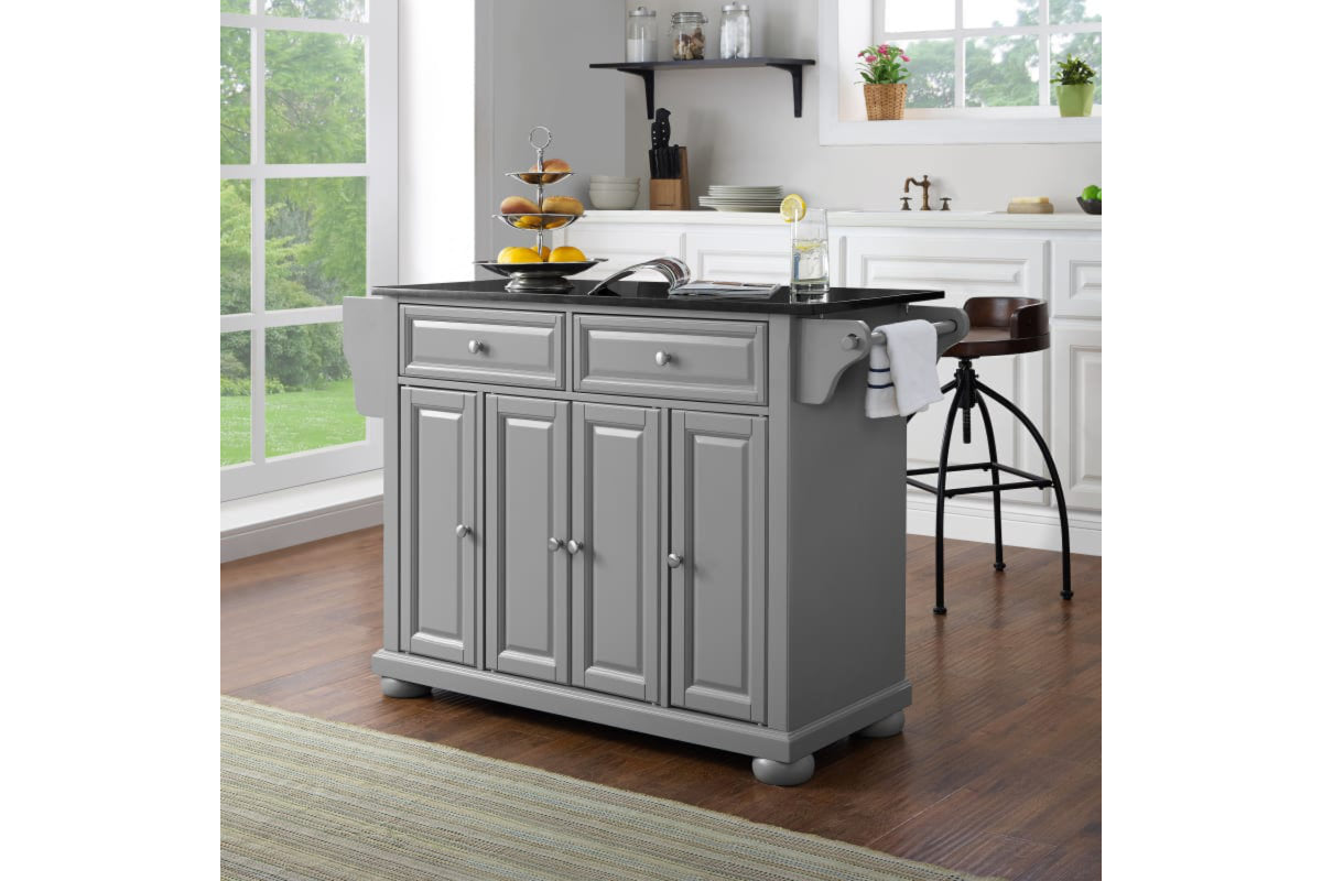 Alexandria Granite Top Kitchen Island/Cart - Gray & Black Granite