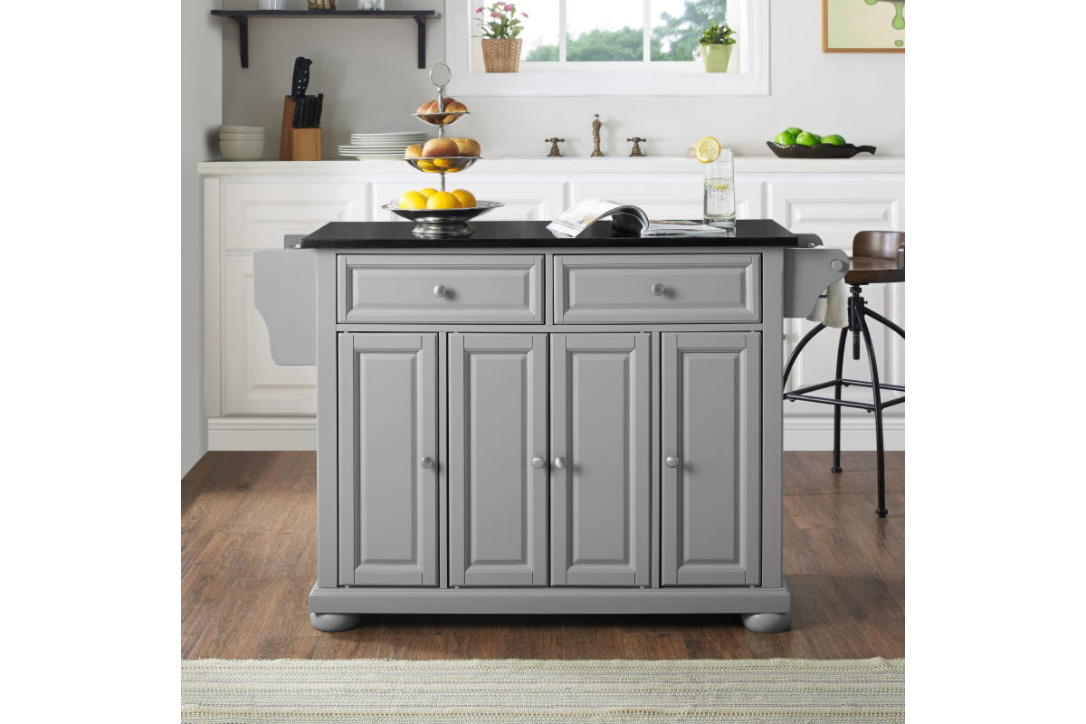 Alexandria Granite Top Kitchen Island/Cart - Gray & Black Granite