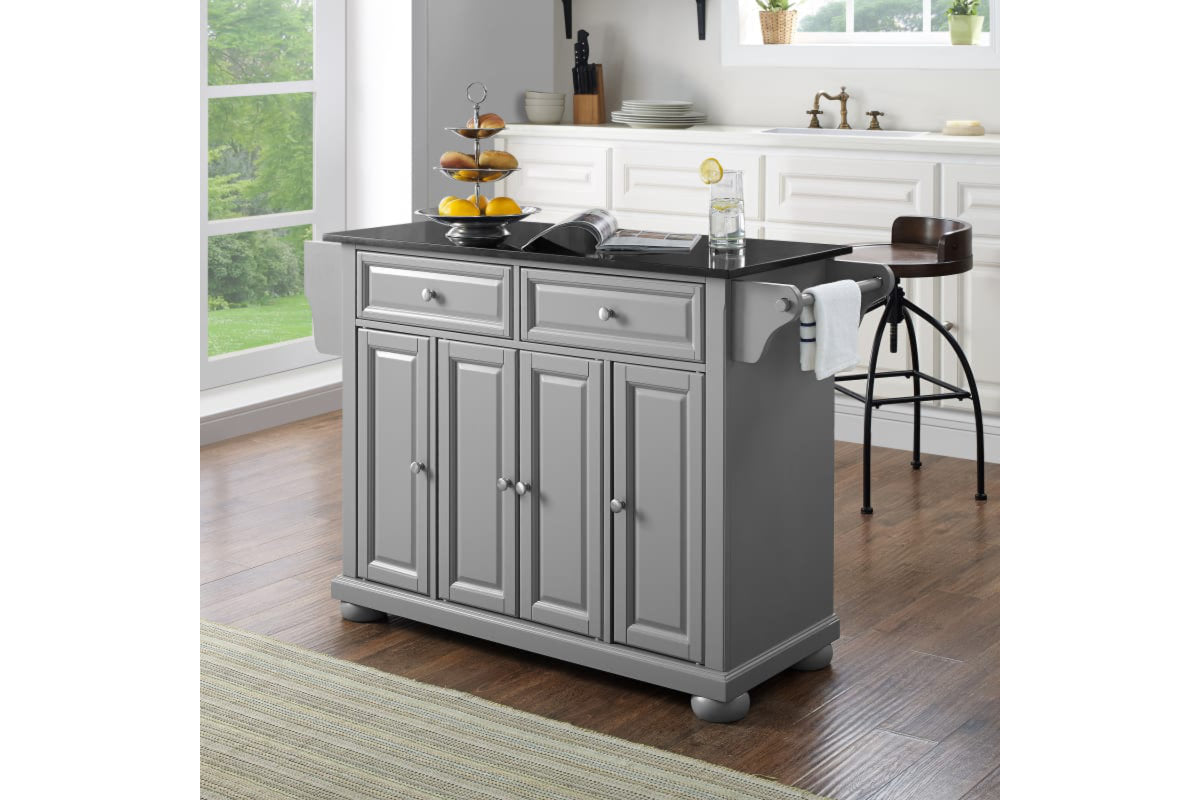 Alexandria Granite Top Kitchen Island/Cart - Gray & Black Granite