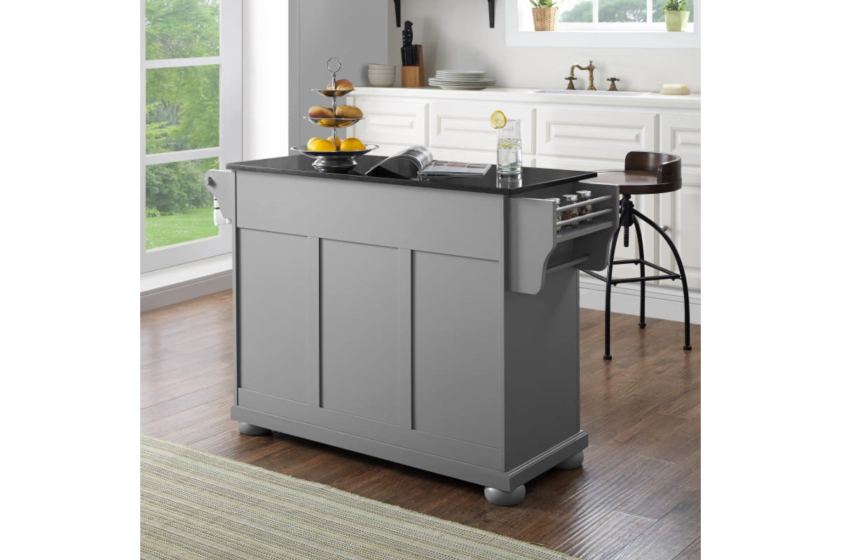 Alexandria Granite Top Kitchen Island/Cart - Gray & Black Granite