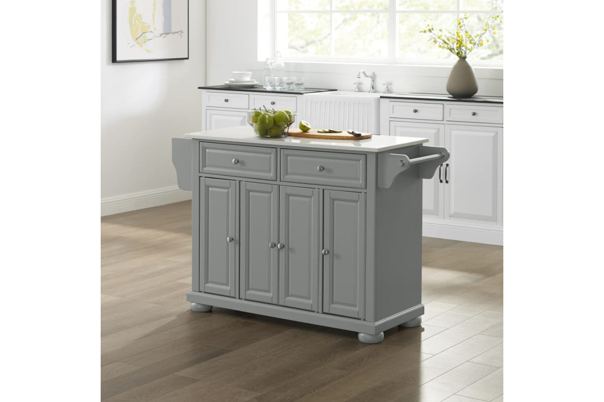 Alexandria Granite Top Kitchen Island/Cart - Gray & White Granite