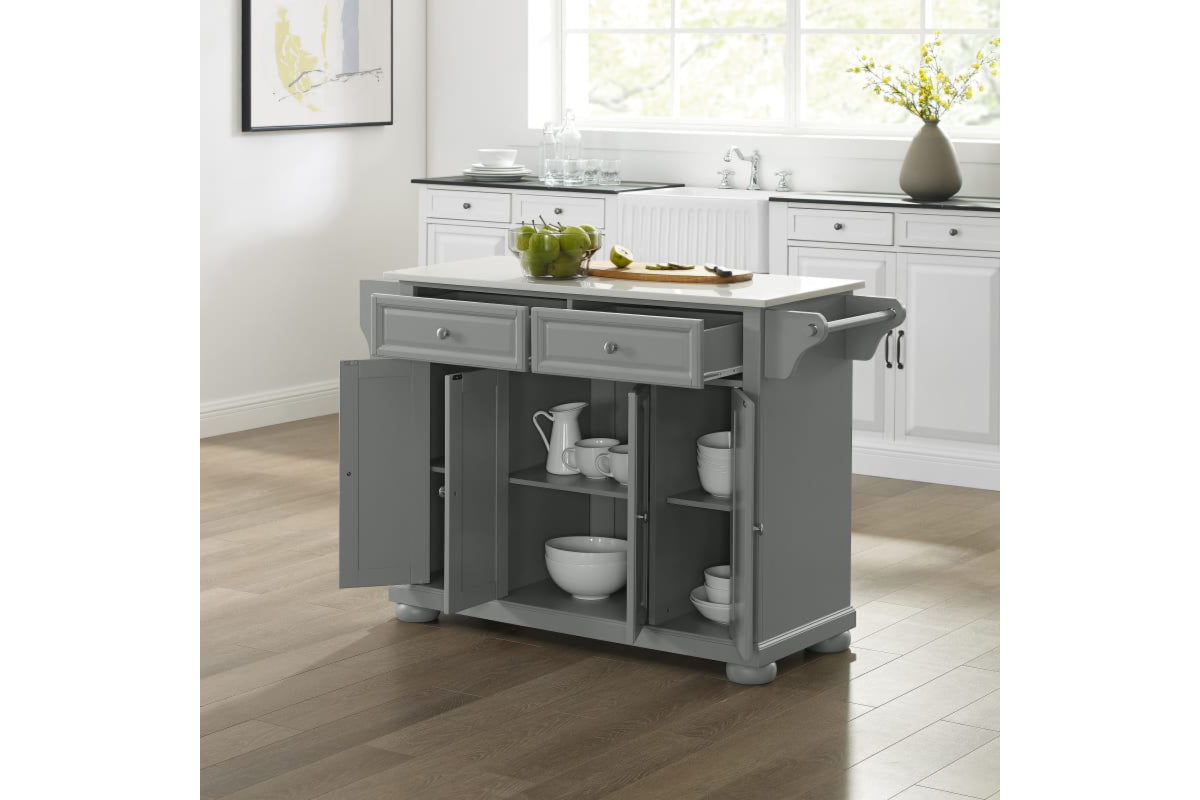 Alexandria Granite Top Kitchen Island/Cart - Gray & White Granite