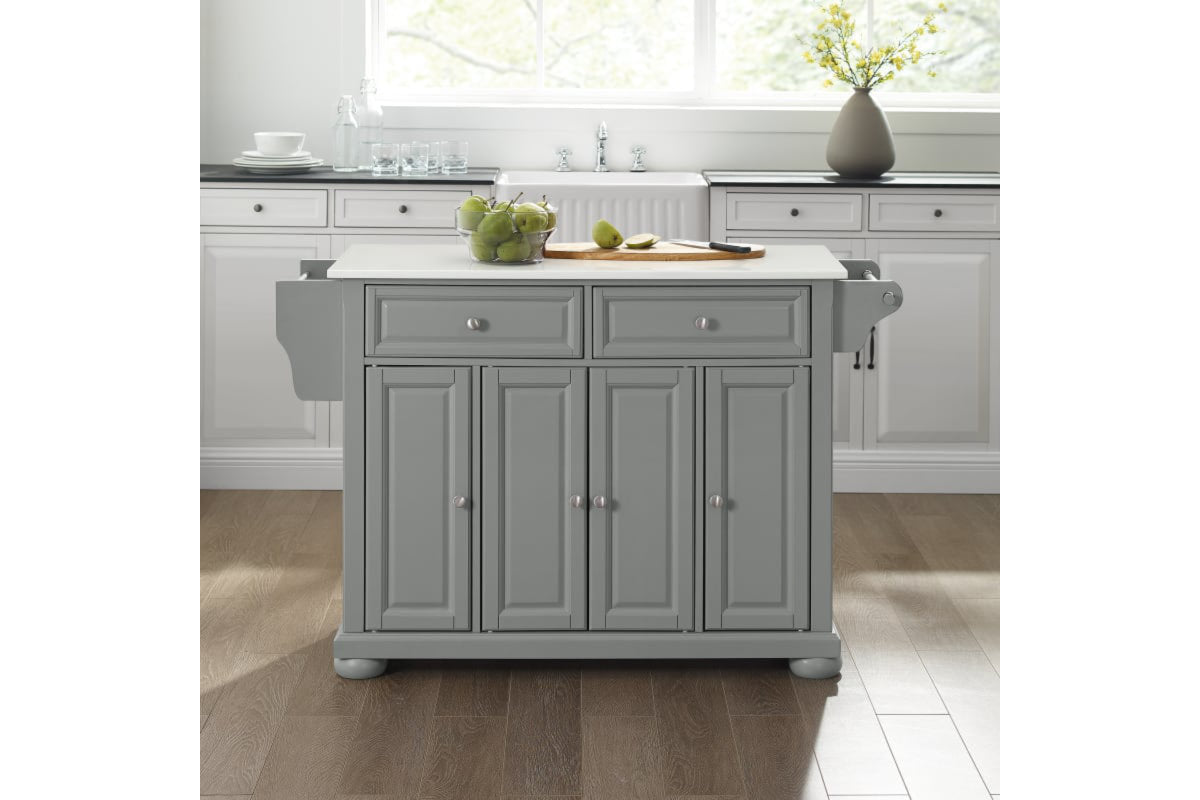 Alexandria Granite Top Kitchen Island/Cart - Gray & White Granite